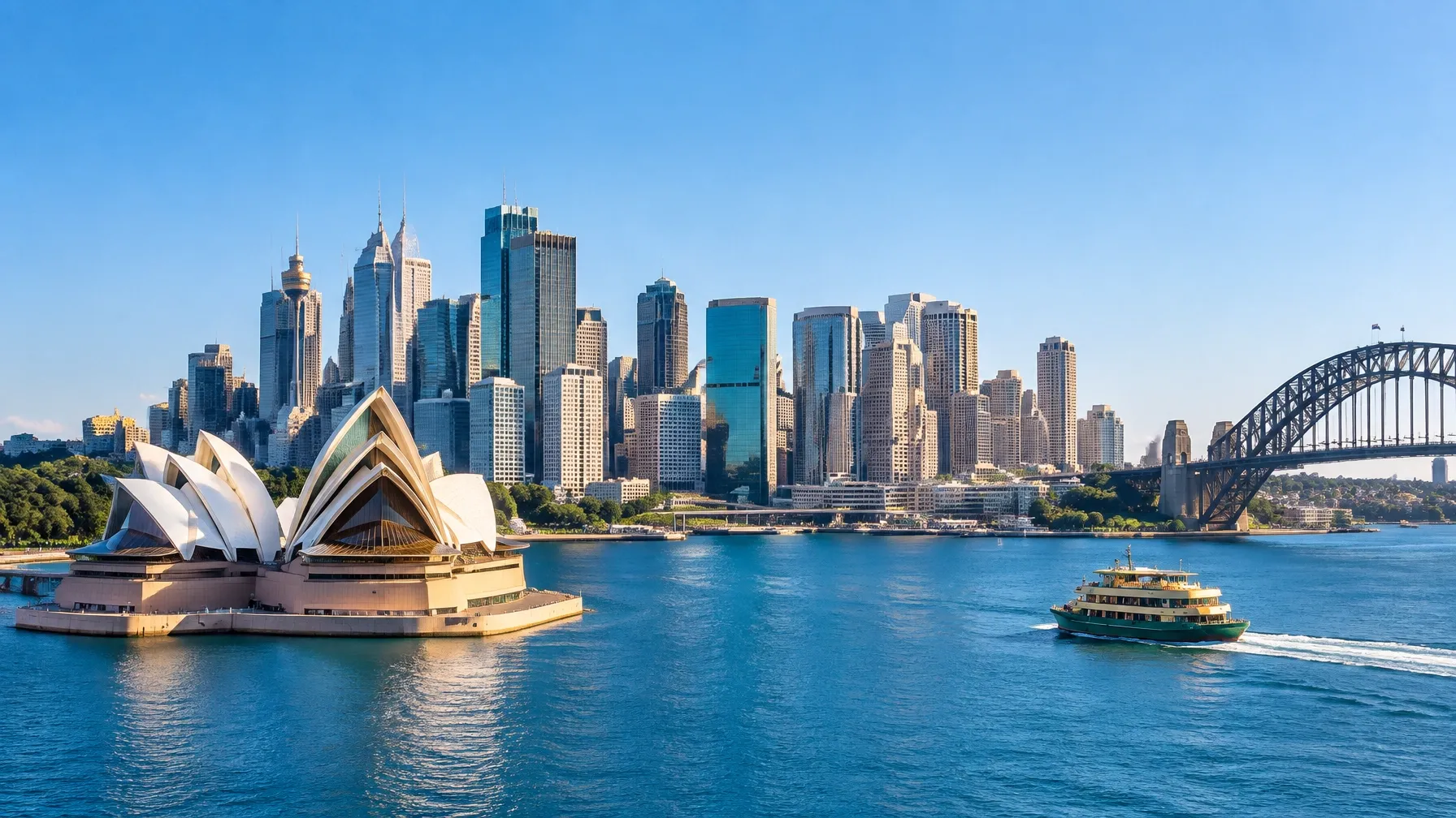Sydney Opera House, Harbour Bridge and city skyline